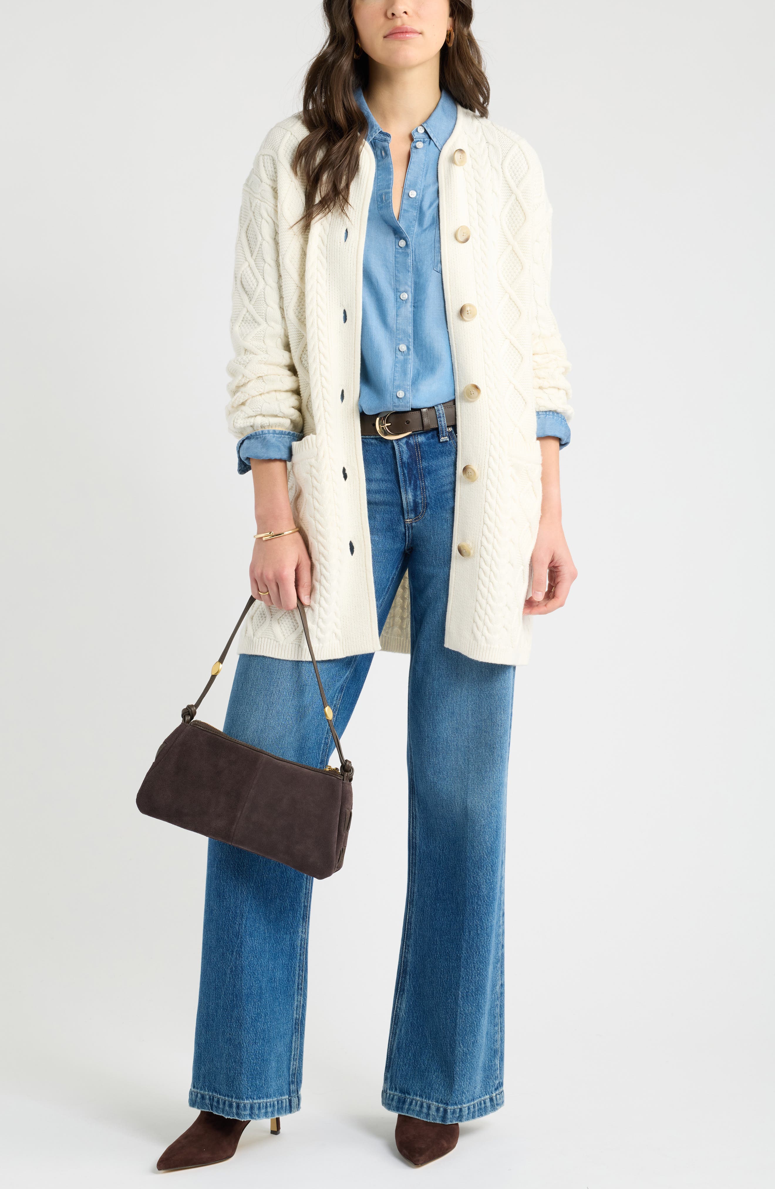 Caslon® Cable Stitch Cardigan Sweater Jacket (Women) | Nordstrom