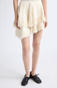 Bottega Veneta Knotted Fringed Tweed Miniskirt