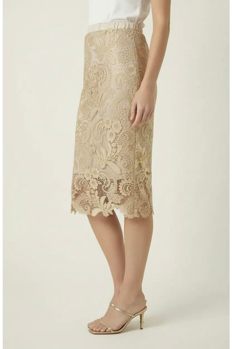 Floral Pattern Scalloped Hem Lace Skirt, Alternate, color, Gold Finish