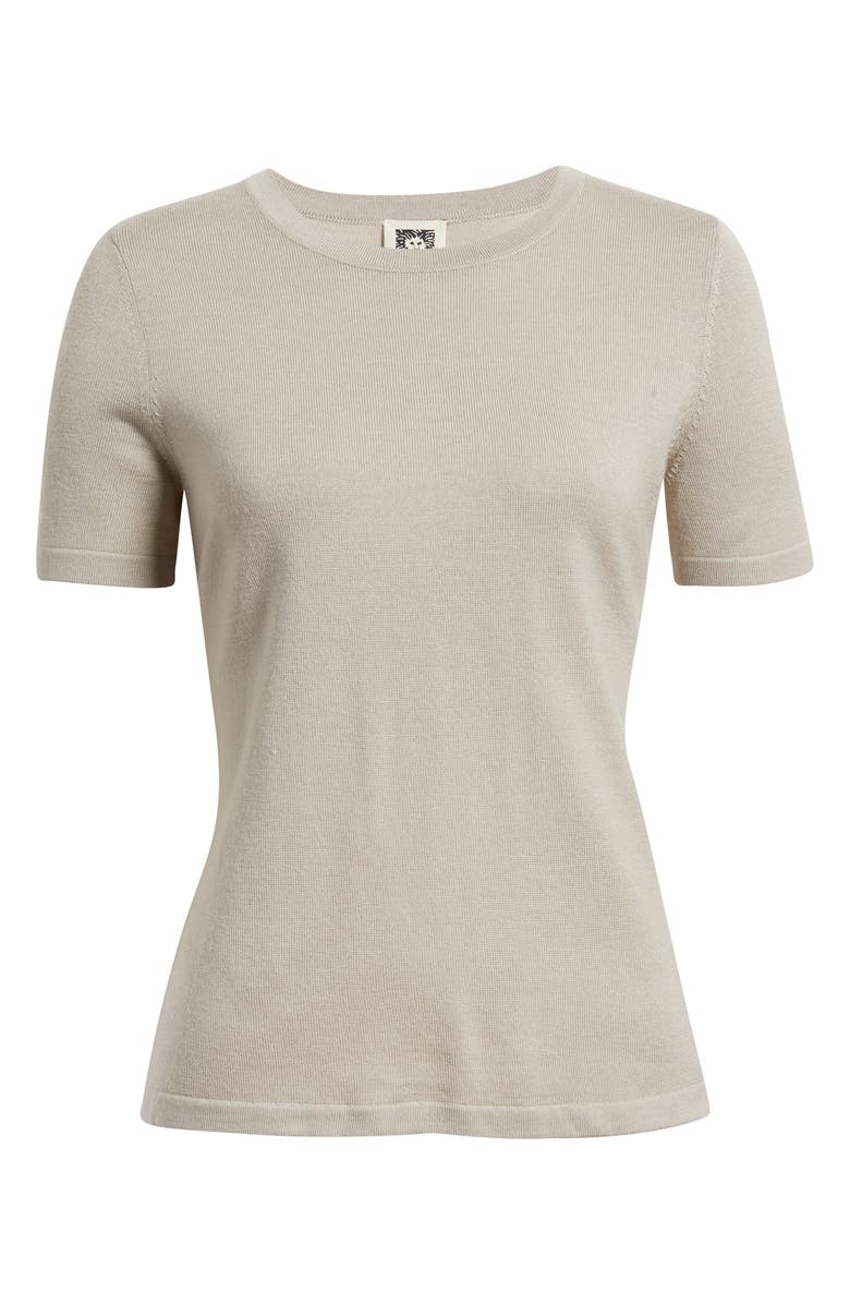 Anne Klein Luxe Washable Short Sleeve Wool Sweater, Alternate, color, Porcini