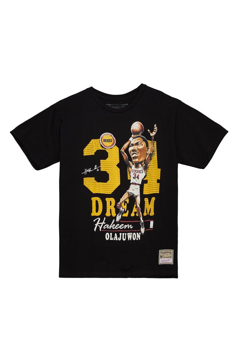 Mitchell & Ness Men's Mitchell & Ness Hakeem Olajuwon Black Houston Rockets Hardwood Classics Caricature T-Shirt, Alternate, color,