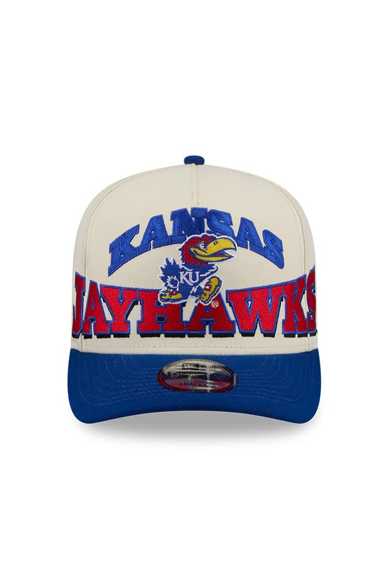 Men's New Era Cream/Royal Kansas Jayhawks March Madness Historic Collection 9FIFTY A-Frame Snapback Hat, Alternate, color, Cream