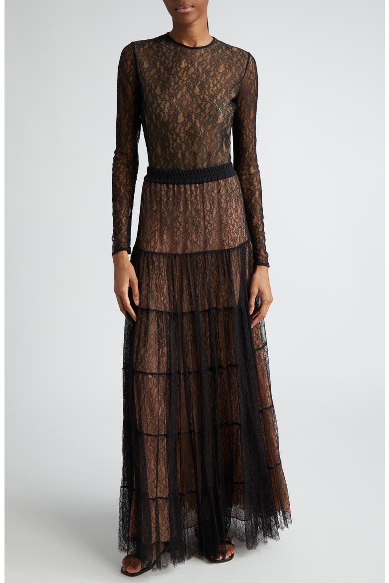 Chantilly Lace Tiered Skirt, Alternate, color, BLACK