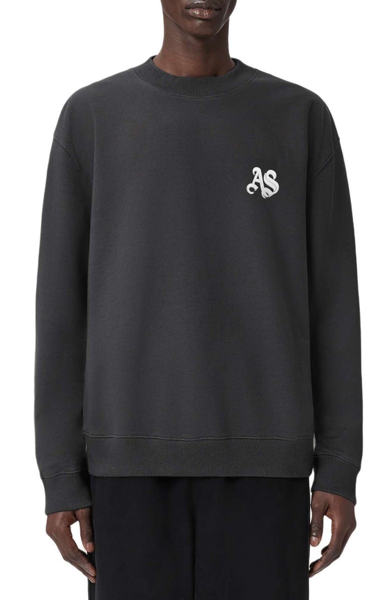 AllSaints Icon Oversize Cotton Crewneck Sweatshirt, Main, color, Washed Black
