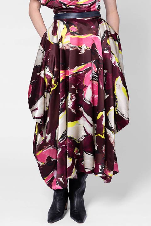 Amari Printed Satin Draped Skirt