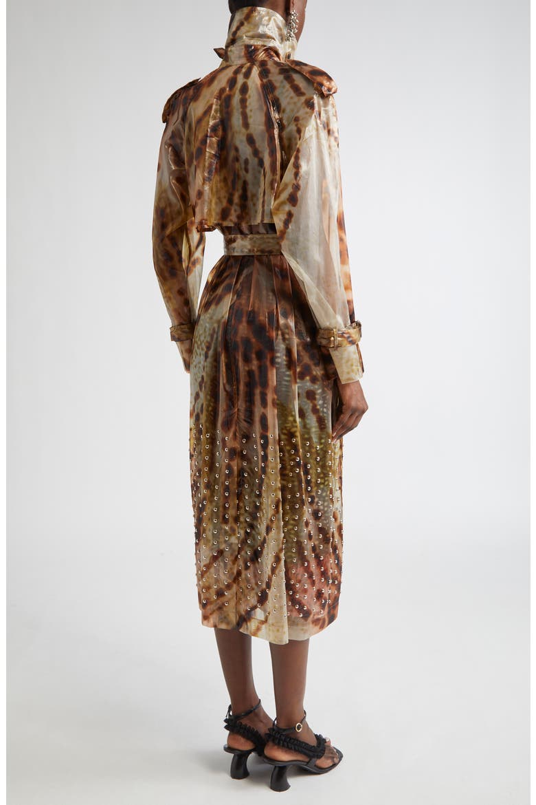 Risto Orchid Print Studded Sheer Trench Coat, Alternate, color, BROWN