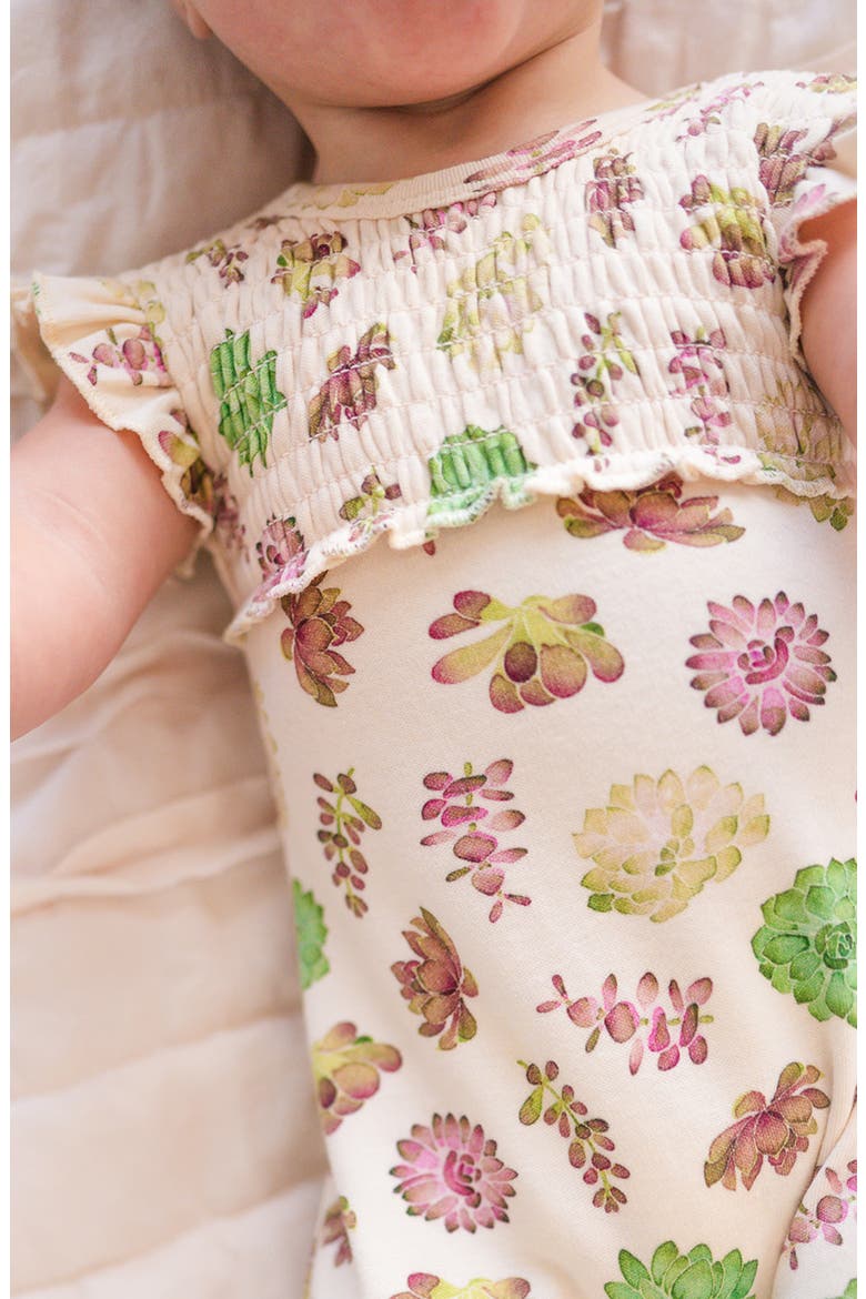 Cross Back Organic Cotton Romper, Alternate, color, BUTTERCREAM SUCCULENTS