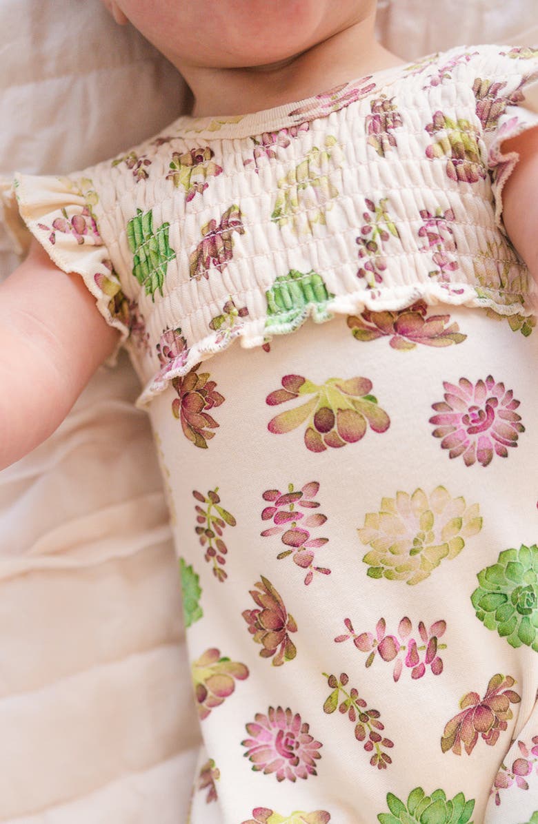 L'ovedbaby Cross Back Organic Cotton Romper, Alternate, color, Buttercream Succulents