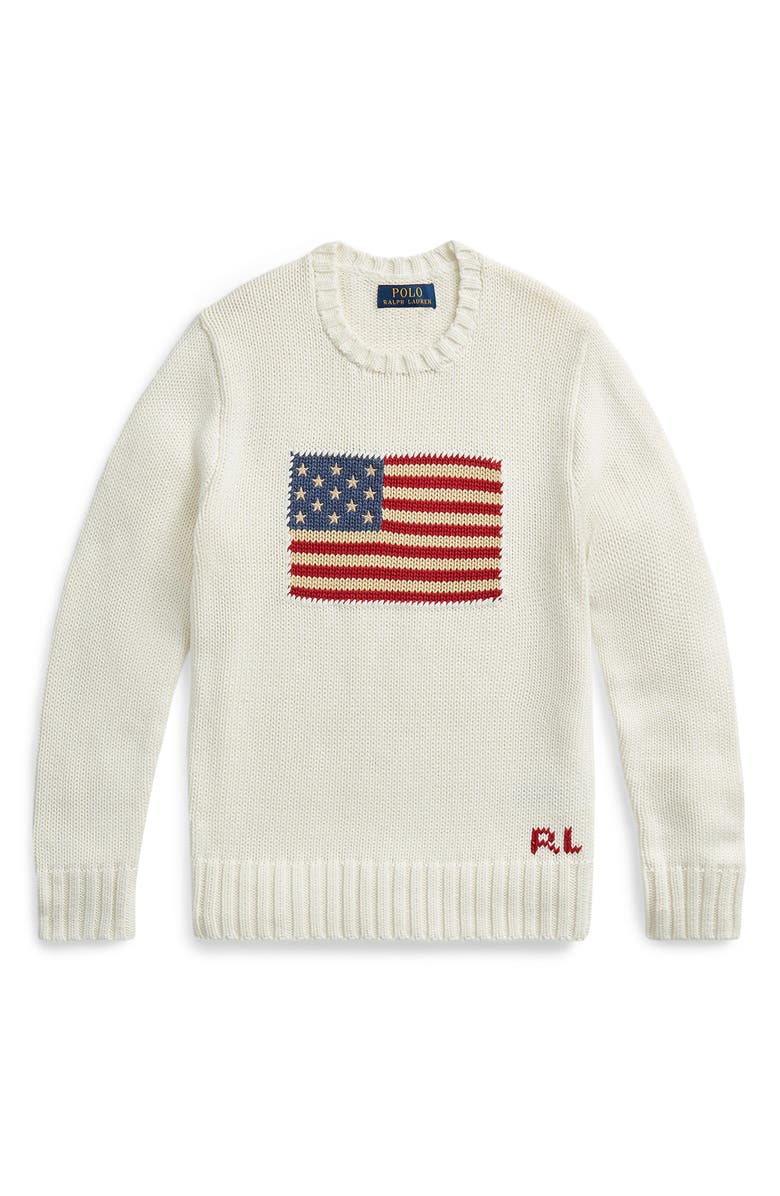Polo Ralph Lauren Kids' American Flag Cotton Crewneck Sweater, Main, color, 