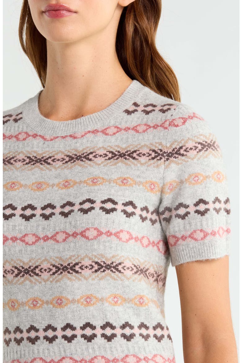 Fair Isle Short Sleeve Sweater, Alternate, color, LIGHT HEATHER GRAY