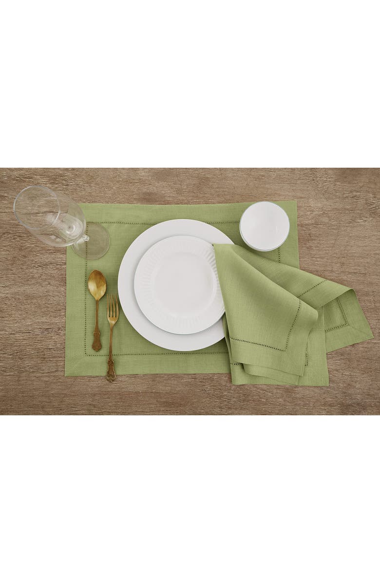 Solino Home Linen Dinner Napkins - Classic Hemstitch, 20" x 20" Inch, Alternate, color, Moss Green