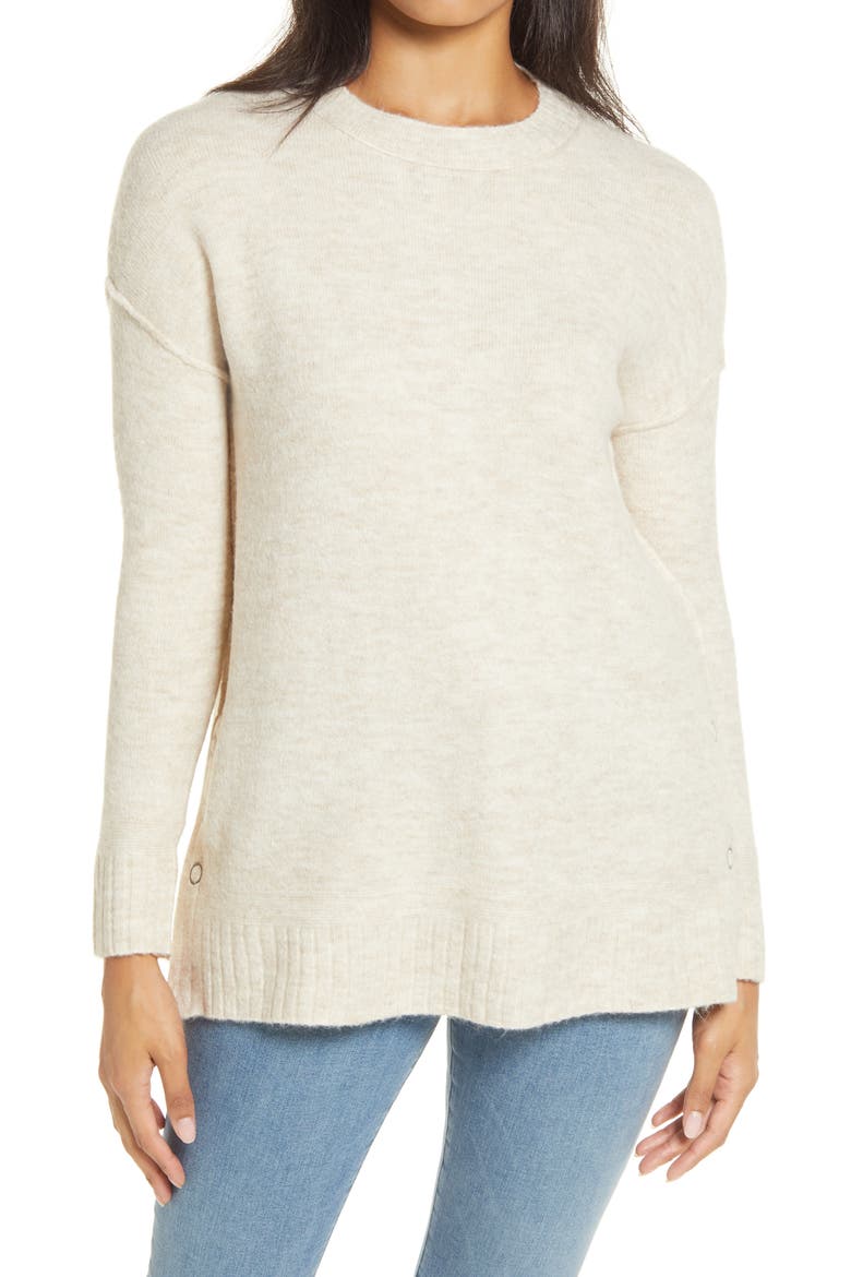 Side Snap Sweater Tunic, Main, color, BEIGE OATMEAL