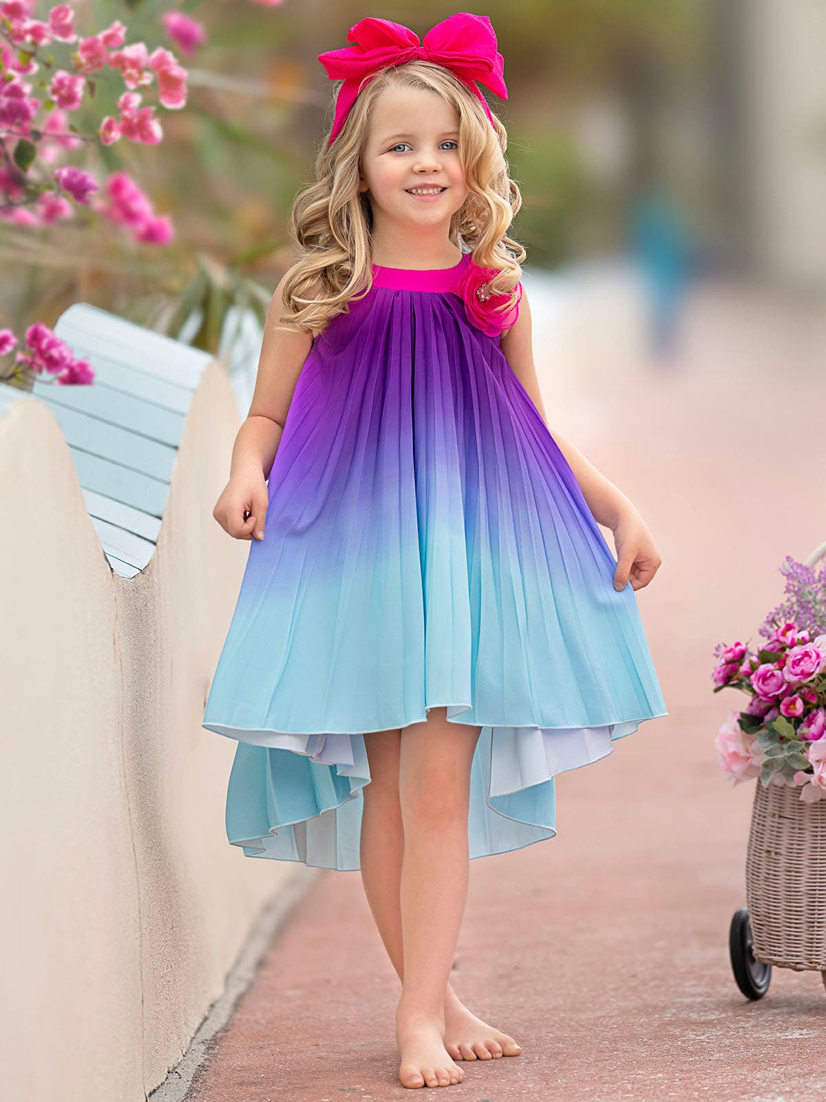 pink and blue ombre dress Girls Ocean Sunset Ombre Pleated Hi-Lo Dress (Women)