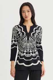 Ming Wang Feminine Soft Jacquard Knit Tunic