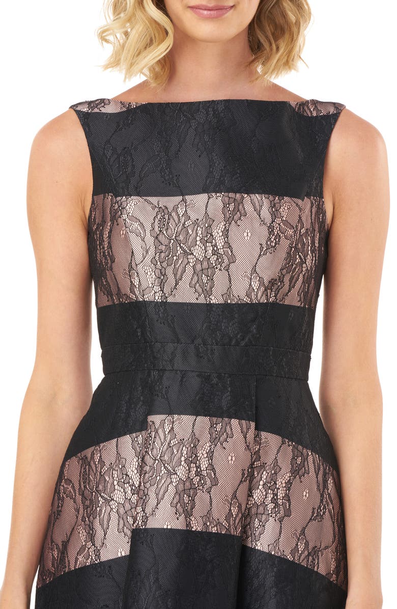 Kay Unger Sarah Stripe Floral Lace Cocktail Dress, Alternate, color, 