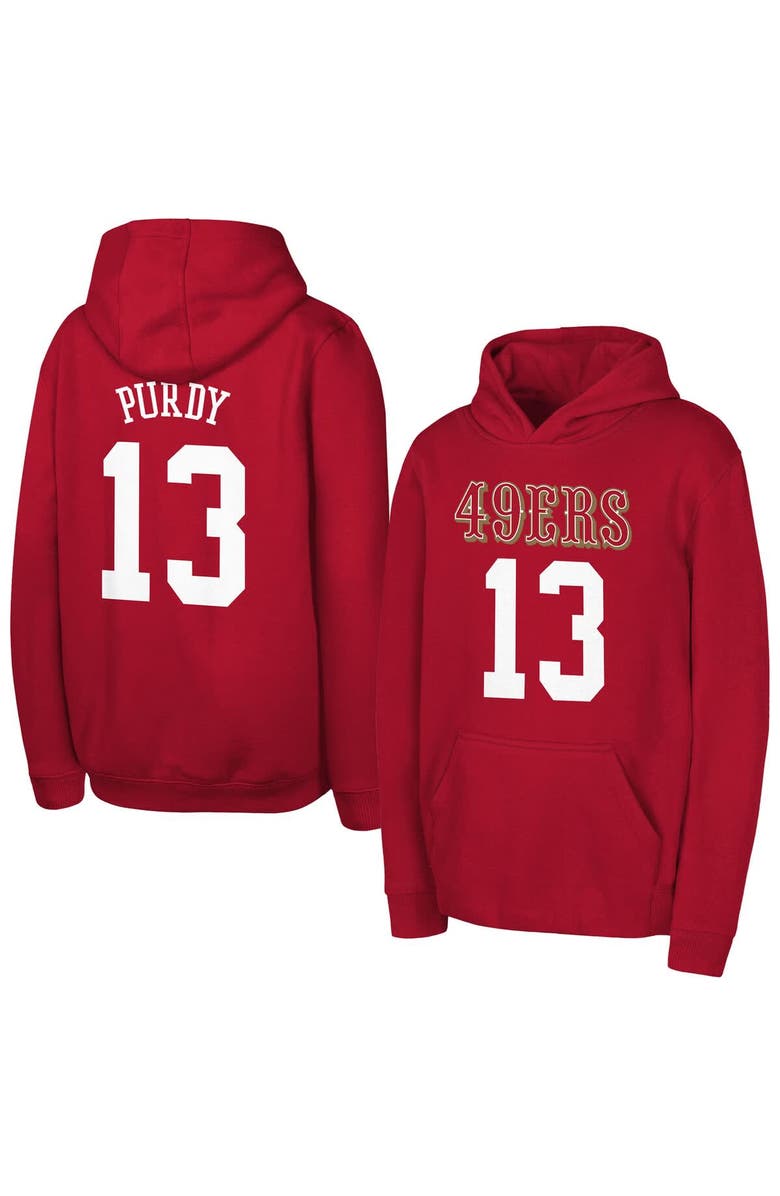 Outerstuff Youth Outerstuff Brock Purdy Scarlet San Francisco 49ers Mainliner Player Name & Number Hoodie, Main, color, Scarlet