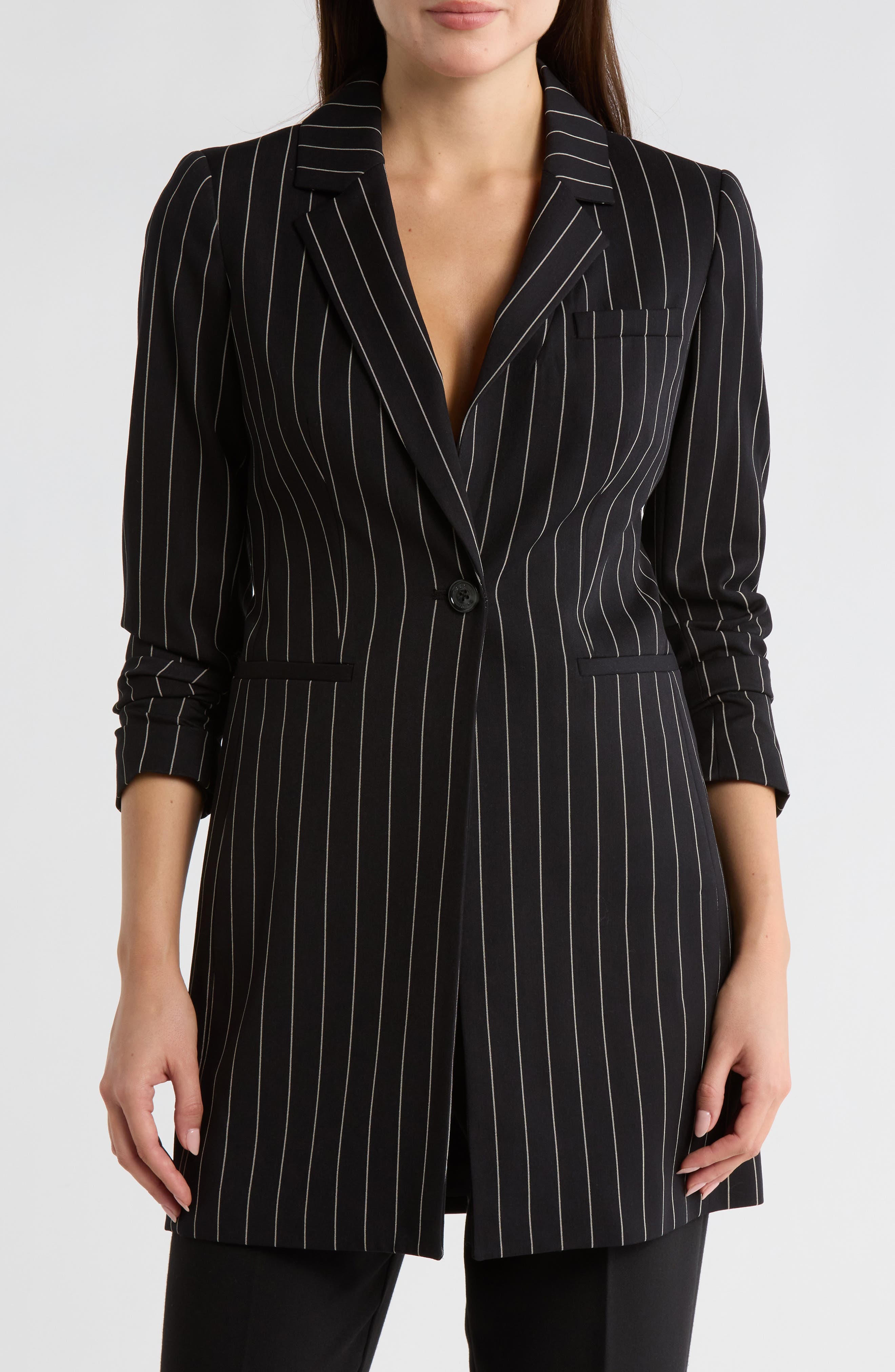 DKNY Wall Street Pinstripe Longline Blazer