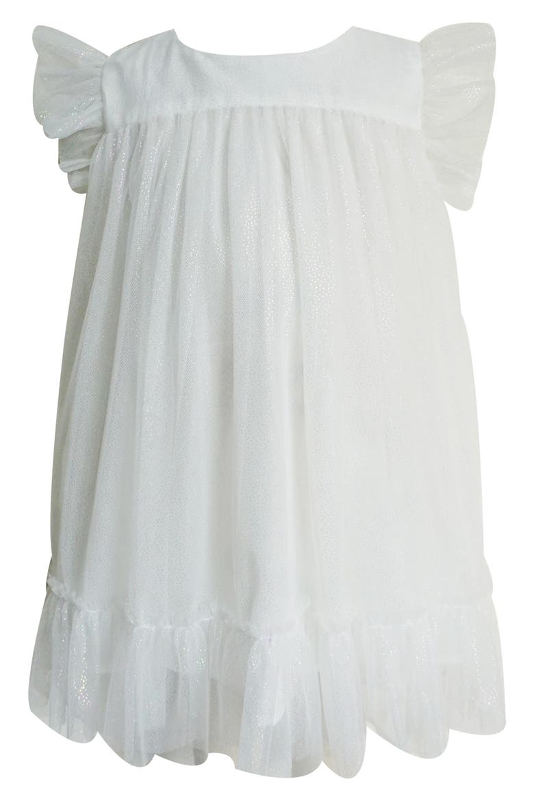 Ruffle Sleeve Glitter Tulle Dress, Main, color, WHITE