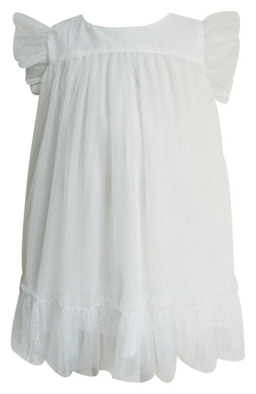 Popatu Ruffle Sleeve Glitter Tulle Dress in White 