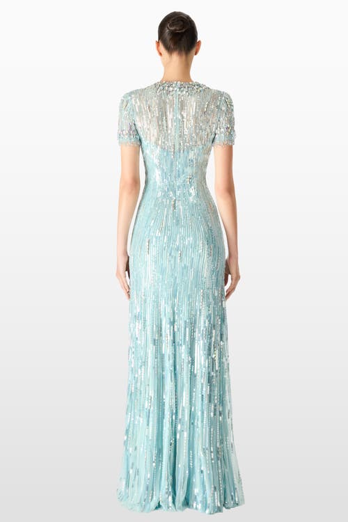 Jenny Packham Nova Sequin-embellished Keyhole-neck Maxi Dres In Blue