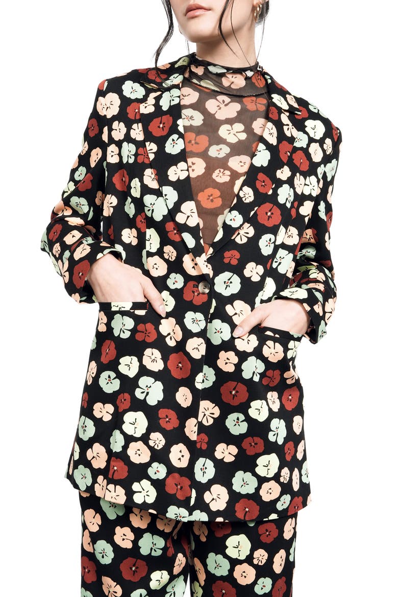 Plaid One-Button Blazer (Nordstrom Exclusive), Main, color, BLACK MULTI POPPY GEO