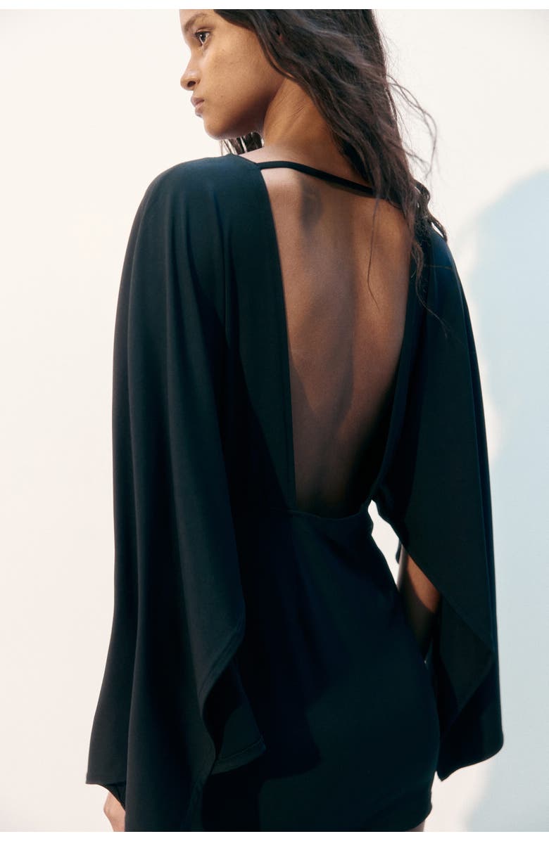 H&M Cape-sleeved Fine-knit Dress, Alternate, color, Black