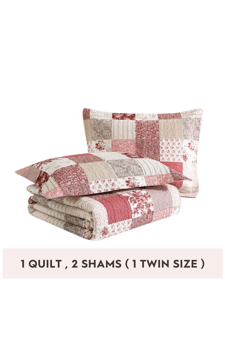 Celina Patchwork Quilt Set, Alternate, color, CRANBERRY/ BISCUIT