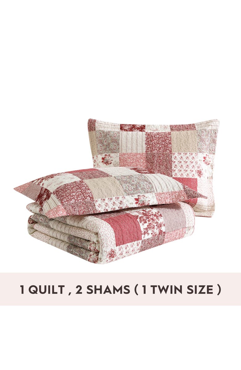Laura Ashley Celina Patchwork Quilt Set, Alternate, color, Cranberry/ Biscuit