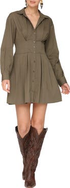 Avec Les Filles Corseted Long Sleeve Shirtdress