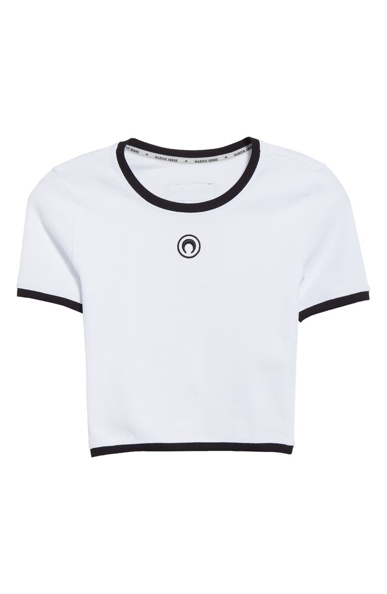 Marine Serre Moon Logo Embroidered Crop Jersey Rib T-Shirt, Alternate, color,