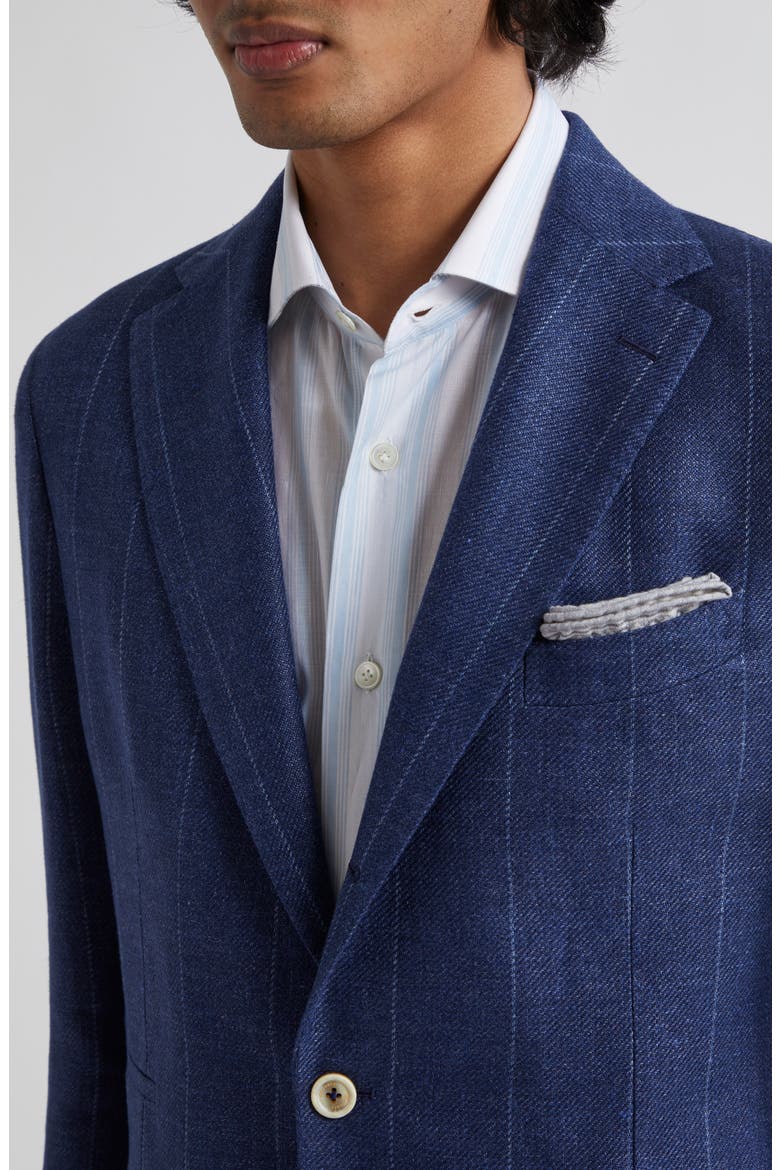 Pinstripe Linen Blend Suit, Alternate, color, BLUE