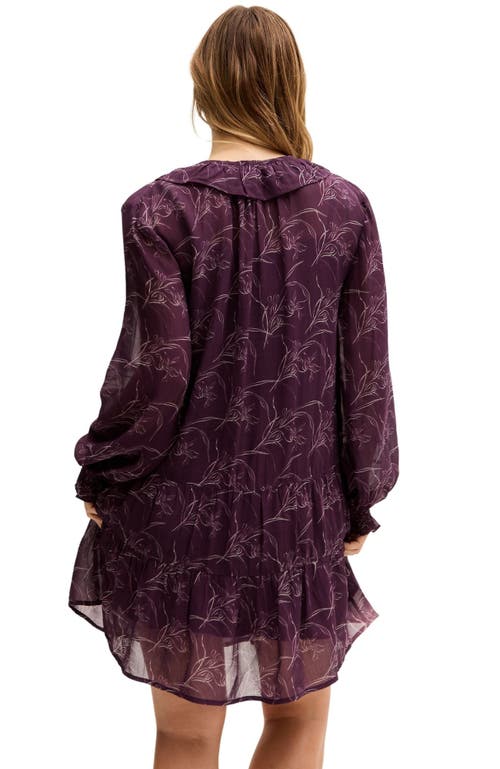 Lily And Lionel Henrietta Floral Print Button Down Mini Dress In Purple
