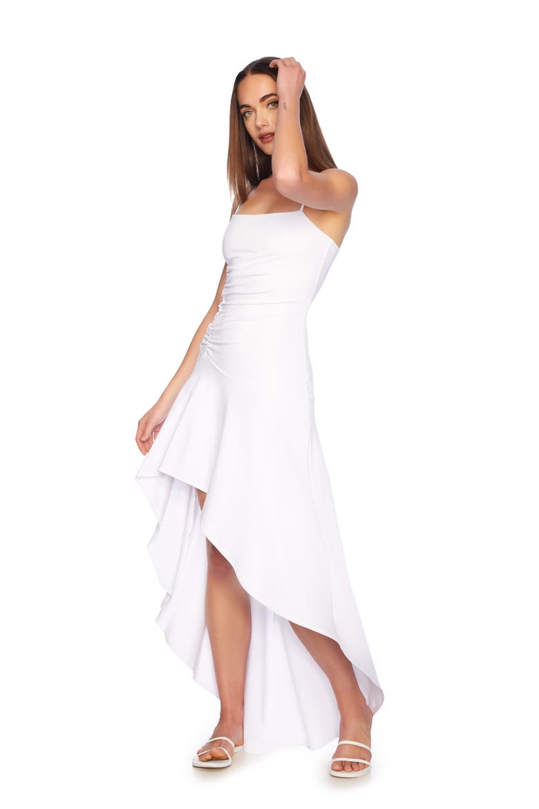 String Ruched High-Low Midi Dress, Alternate, color, SUGAR