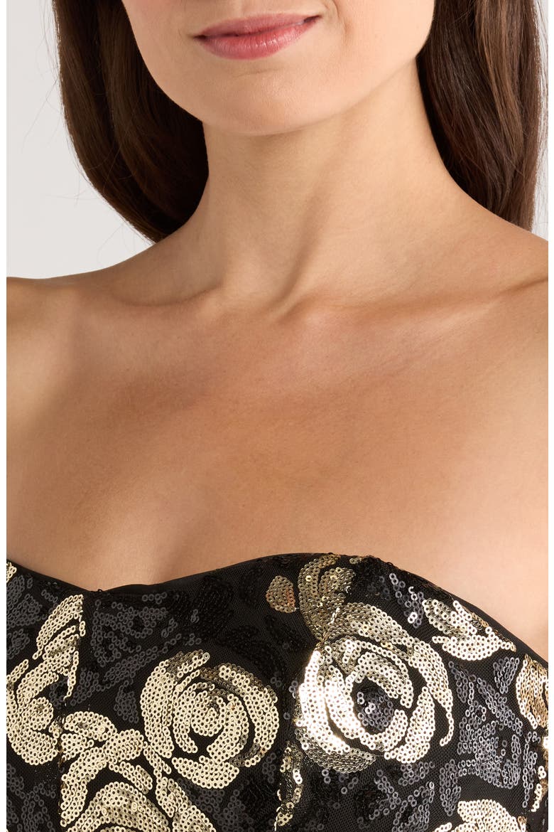 Floral Sequin Strapless Gown, Alternate, color, RICH BLACK