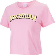 ZOOZATZ Women's ZooZatz Pink Michigan Wolverines Gingham Logo Cropped T-Shirt