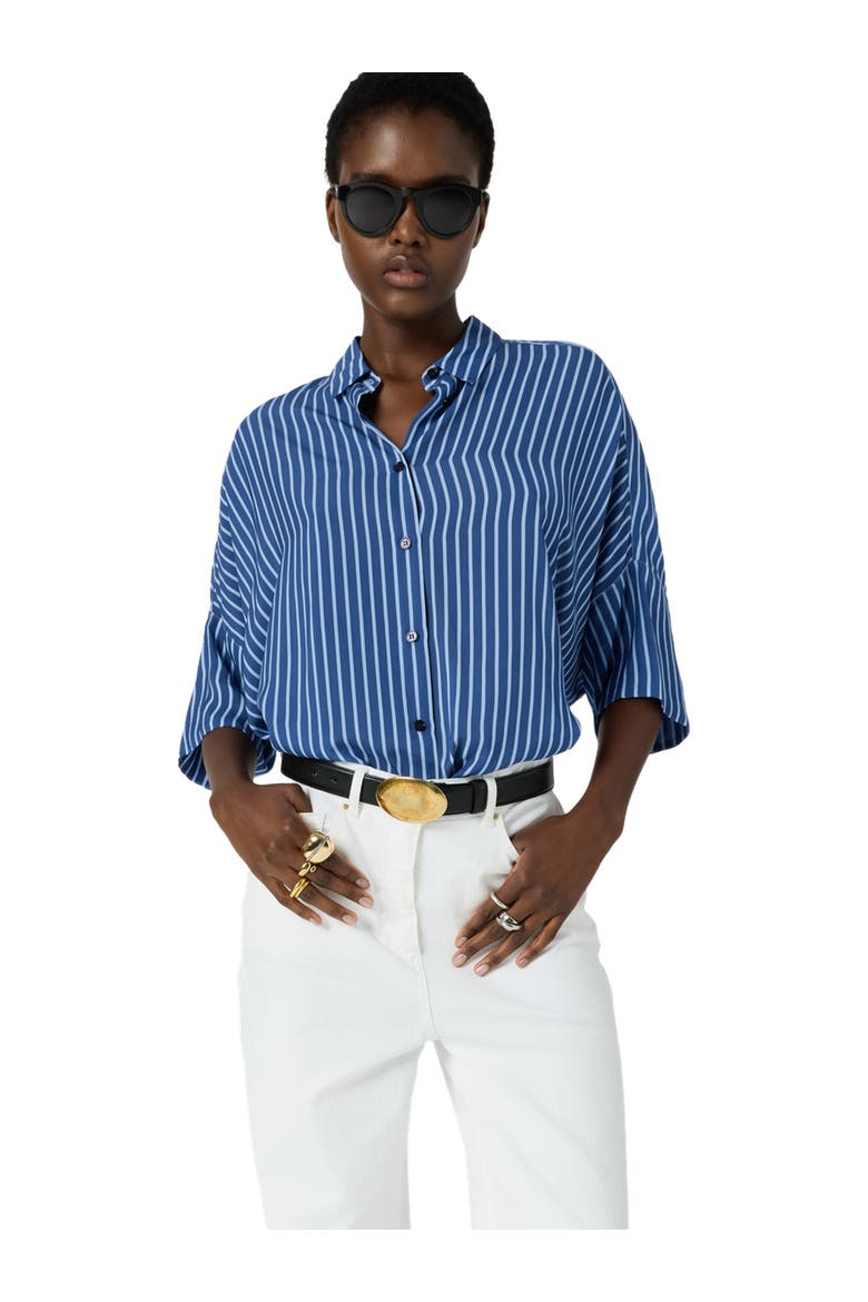 Crissy Draped Three-Quarter Sleeve Shirt, Main, color, Indigo