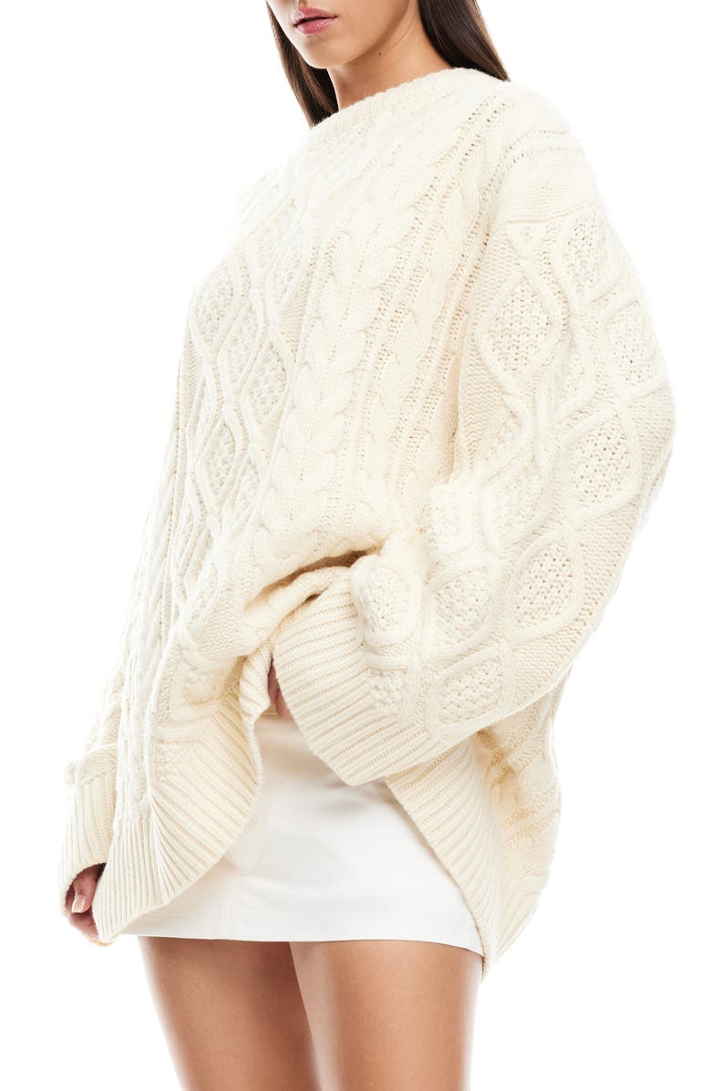 LIONESS Gigi Oversize Cable Stitch Sweater, Alternate, color, Ivory