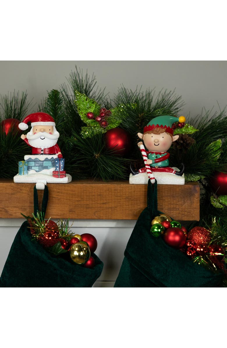 Northlight Santa and Elf Christmas Stocking Holders - 5" - Set of 2, Alternate, color, Green