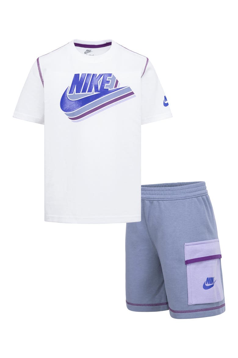 Kids' Swoosh Graphic T-Shirt & Knit Cargo Shorts Set, Main, color, U9EASHEN S