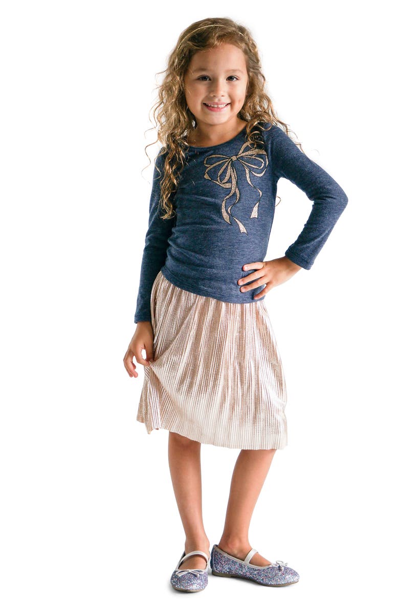 Metallic Pleated Skirt, Alternate, color, GOLD