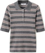 MANGO Stripe Elbow Sleeve Rib Sweater Polo