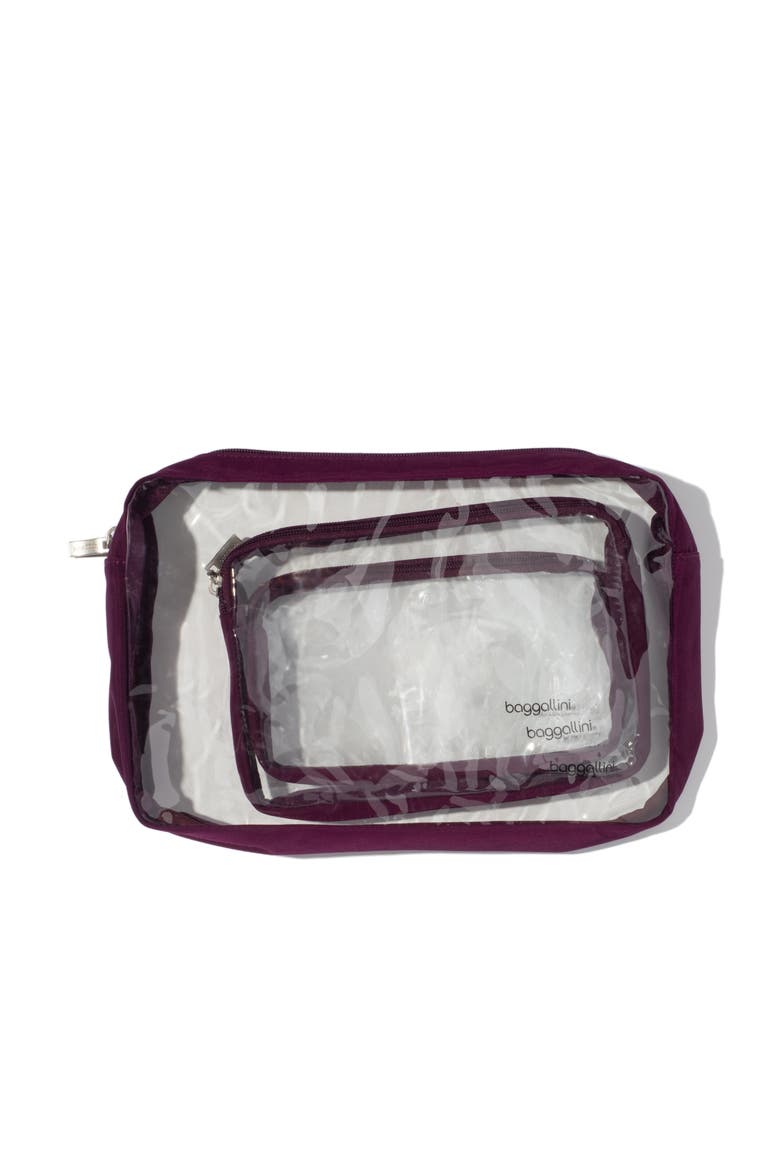 Clear Travel Pouches 3 Piece Set, Alternate, color, Mulberry