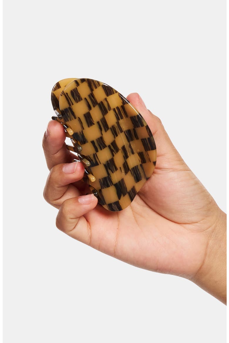 Checker Claw Clip, Alternate, color, BROWN