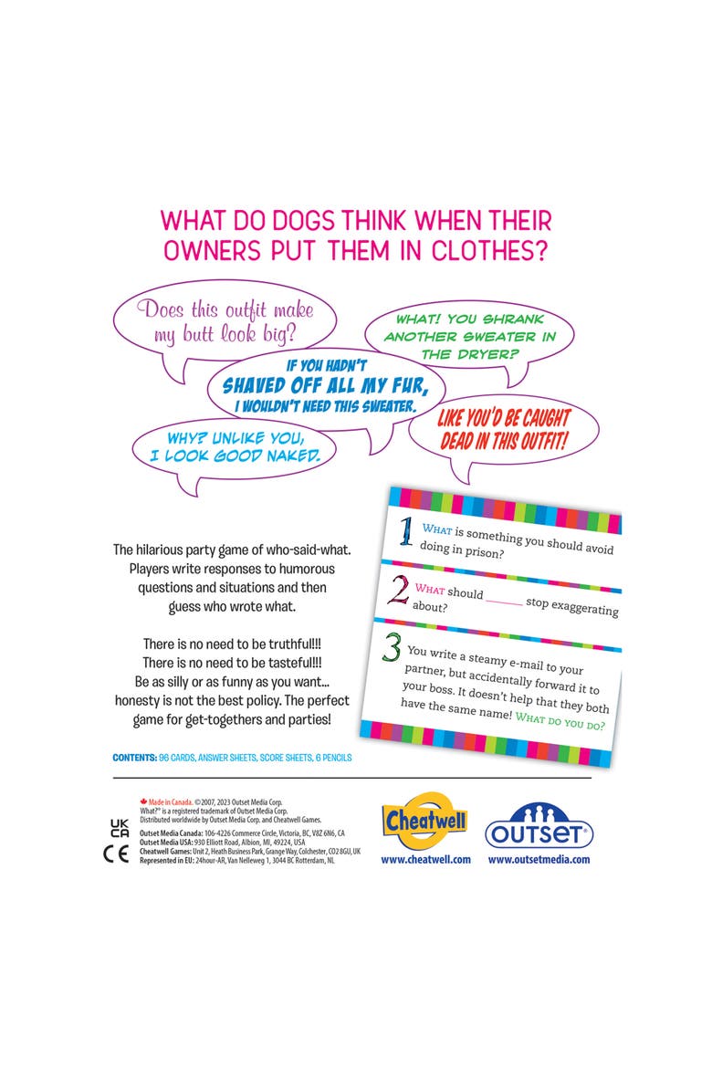 What? Party Game, Answer Silly Questions & Guess Who Said What, 14+, Alternate, color, Multicolored