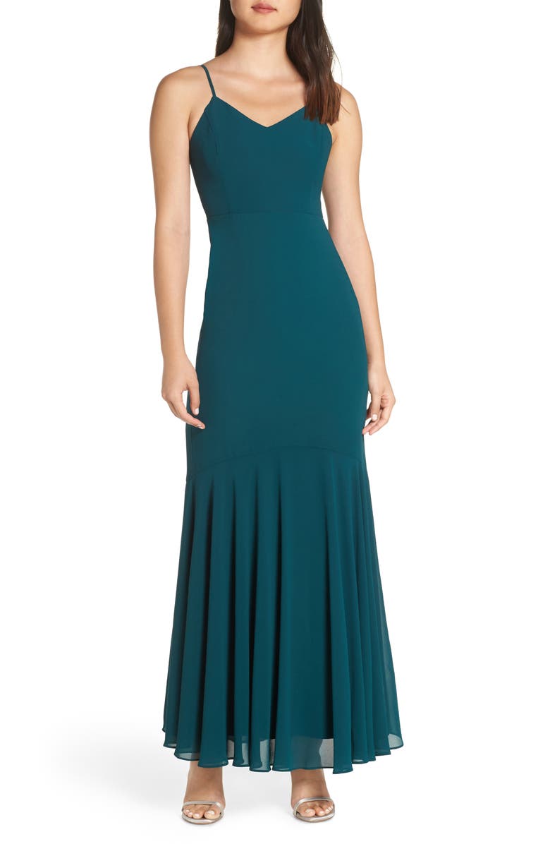 Lulus V-Neck Chiffon Gown, Main, color, 
