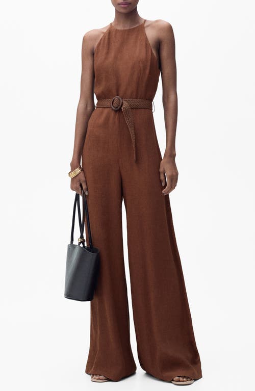 Mango Halter-neck Jumpsuit With Belt Brown