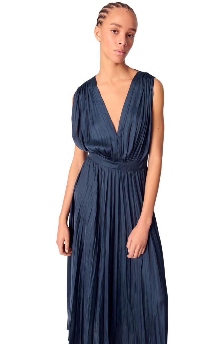 maje Pleated maxi dress, Alternate, color, Navy