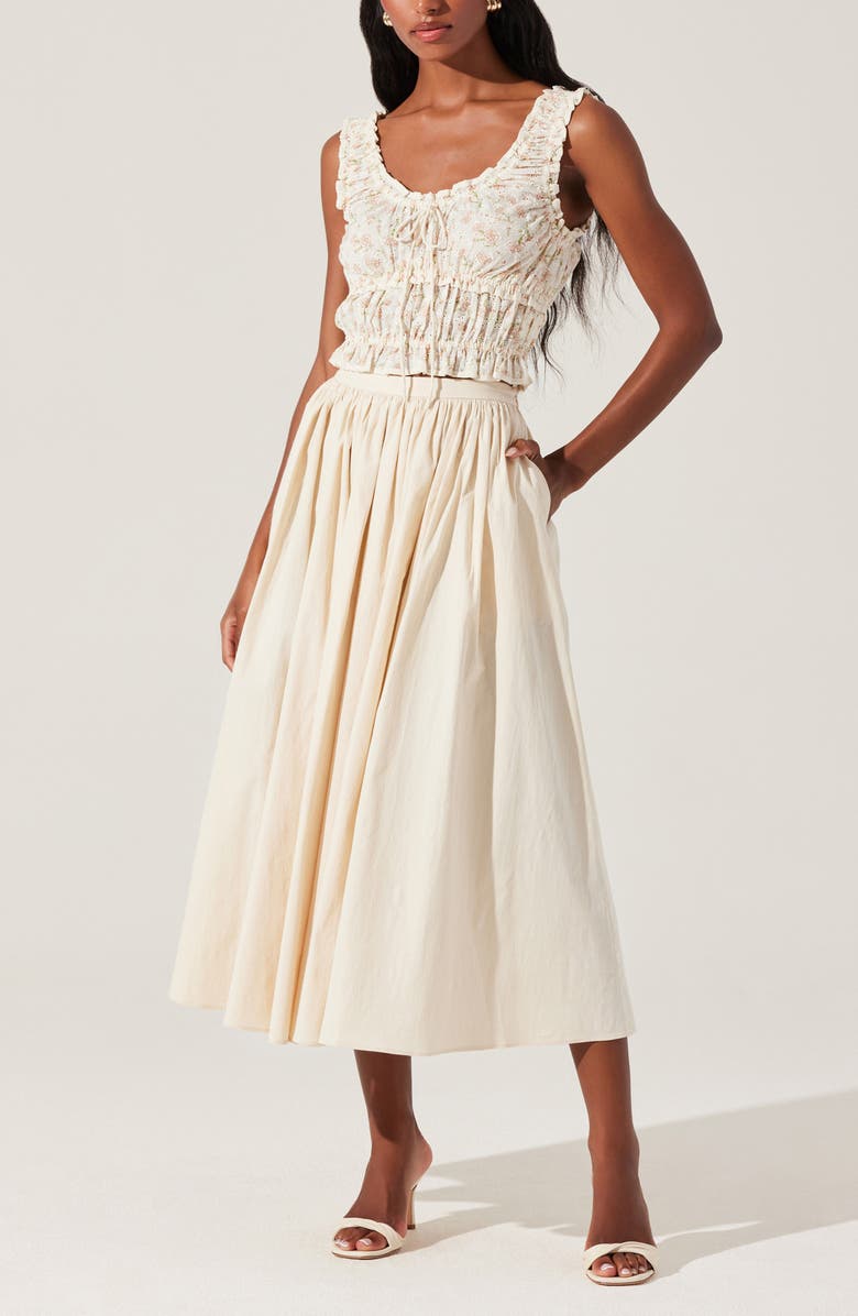 ASTR the Label Kissed Shirred Ruffle Sleeveless Crop Top, Alternate, color, Cream Floral