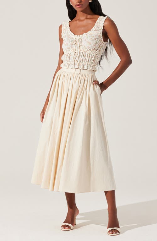 Astr The Label Kissed Shirred Ruffle Sleeveless Crop Top In Cream Floral