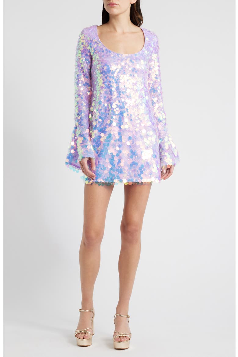 Risbo Paillette Long Sleeve Minidress, Main, color, LILAC